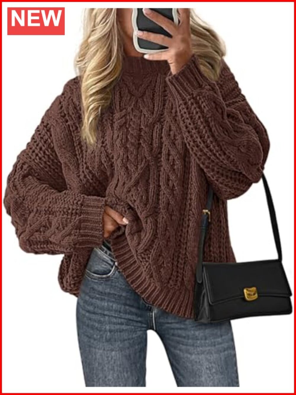 Women's Oversized Chunky Cable Knit Sweater Crew Neck Pullover
